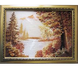 Картина з бурштину Гори і озеро 