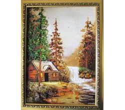 Картина з бурштину Хата і водоспад