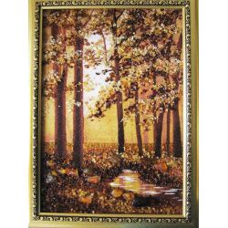 Картина з бурштину Ліс з потічком (35x26 см)