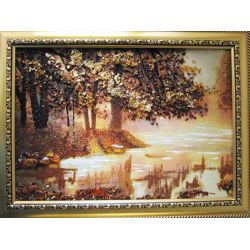 Картина з бурштину Ліс біля озера KD008775