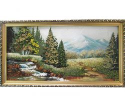 Картина з бурштину Ялинки в горах