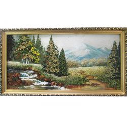 Картина з бурштину Ялинки в горах