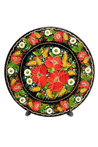 Блюдо кругле розписне з дерева Літні фарби М1