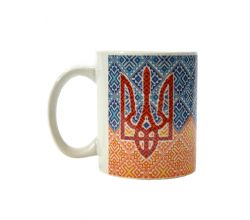 Чашка Вишиванка синьо-жовта з тризубом 