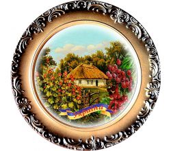Тарілка підвісна мала Хата у мальвах 
