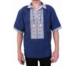 Сорочка вишита чоловіча Мудрість (синя з комірцем)
