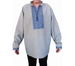 Сорочка вишита чоловіча Сталь (сіра з блакитною вишивкою)