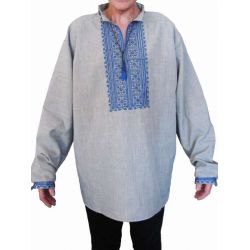 Сорочка вишита чоловіча Сталь (сіра з блакитною вишивкою)