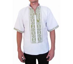 Сорочка вишита чоловіча Поле (біла з зеленою вишивкою)