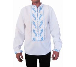 Сорочка вишита чоловіча Річка (біла з біло-блакитною вишивкою)