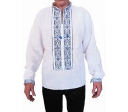 Сорочка вишита чоловіча Земля (біла з сіро-синьою вишивкою)
