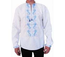 Рубашка вышитая мужская Небо (белая с серо-голубой вышивкой)