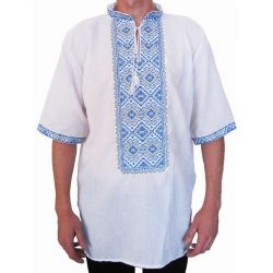 Сорочка вишита чоловіча Океан (біла з блакитною вишивкою)