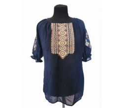 Блуза вишита жіноча Сутінки (чорна з помаранчевою вишивкою)