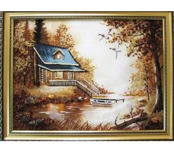 Картина з бурштину Хатка з човном