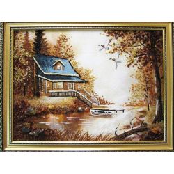 Картина з бурштину Хатка з човном