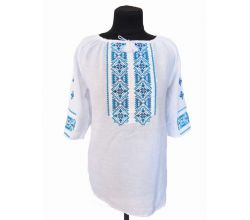 Блуза вишита жіноча Снігопад (біла з блакитною вишивкою)