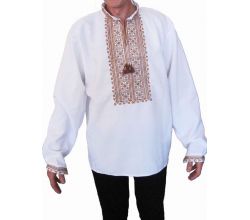 Сорочка вишита чоловіча Воля (біла з коричневою вишивкою)