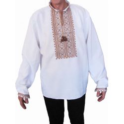 Сорочка вишита чоловіча Воля (біла з коричневою вишивкою)