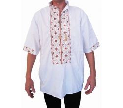 Сорочка вишита чоловіча Осінь (біла з помаранчевою вишивкою)