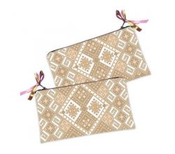 Cosmetic purse Beige embroidery