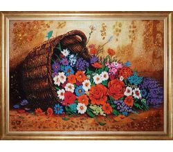 Картина з бурштину Кошик квітів 