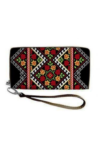 Клатч - гаманець Трояндовий сад чорний екошкіра 