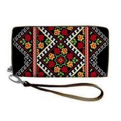 Клатч - гаманець Трояндовий сад чорний екошкіра 