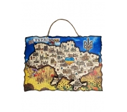 Підвісна мапа України із дерева (кольорова)