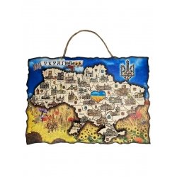 Підвісна мапа України із дерева (кольорова)