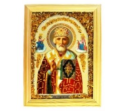 Ікона-репродукція з бурштином №2 (23*17см)