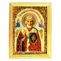 Ікона-репродукція з бурштином №2 (23*17см)