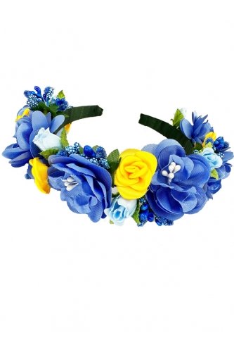 Обруч Двохрядний сині та жовті квіти