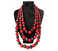 Намисто потрійне наростаюче червоно-чорне