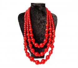 Намисто потрійне наростаюче з червоним дрібним