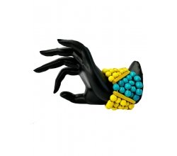 Браслет дерев'яний глідерний блакитно-жовтий  широкий