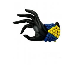 Браслет дерев'яний глідерний синьо-жовтий  широкий