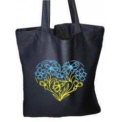 Сумка-шопер синьо-жовте серце в квітах