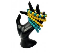 Браслет дерев'яний блакитно-жовтий 5 ниток