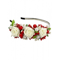 Обруч Квітковий сад, біла троянда з калиною