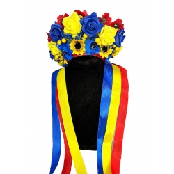 Вінок Квіти зі стрічками синьо-жовтий