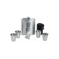 Набір Фляга Срібло + чотири чарки + лійка, 200 мл "Слава Україні Героям Слава"