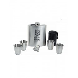 Набір Фляга Срібло + чотири чарки + лійка, 200 мл "Слава Україні Героям Слава"