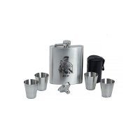 Набір Фляга Срібло + чотири чарки + лійка, 200 мл "ЗСУ солдат"