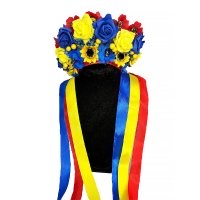 Вінок Квіти зі стрічками синьо-жовтий