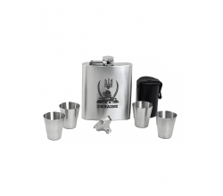 Набір Фляга Срібло + чотири чарки + лійка, 200 мл "Ukraine козак з шаблями"