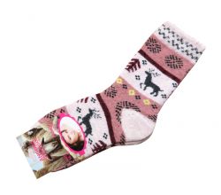 Шкарпетки жіночі з ангори Олені, темно-рожеві  951266-2