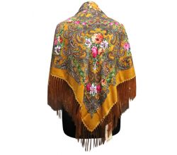 Хустина жовта з квітами 1,2 м*1,2 м