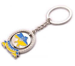 Брелок металевий Карта України (круглий / біле срібло)