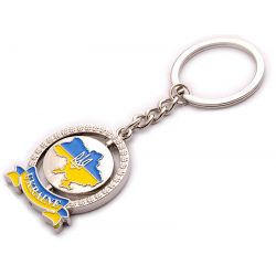 Брелок металевий Карта України (круглий / біле срібло)